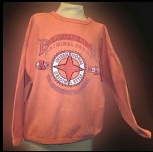 Vtg 90s Bonjour peach salmon oversized cropped denim graphic sweatshirt XL NWOT